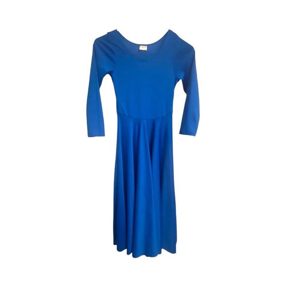 Danzcue Girl Royal Blue Long Satin 3/4 sleeve Scoop Neck Maxi Dress Sz 6-7 - Picture 1 of 6